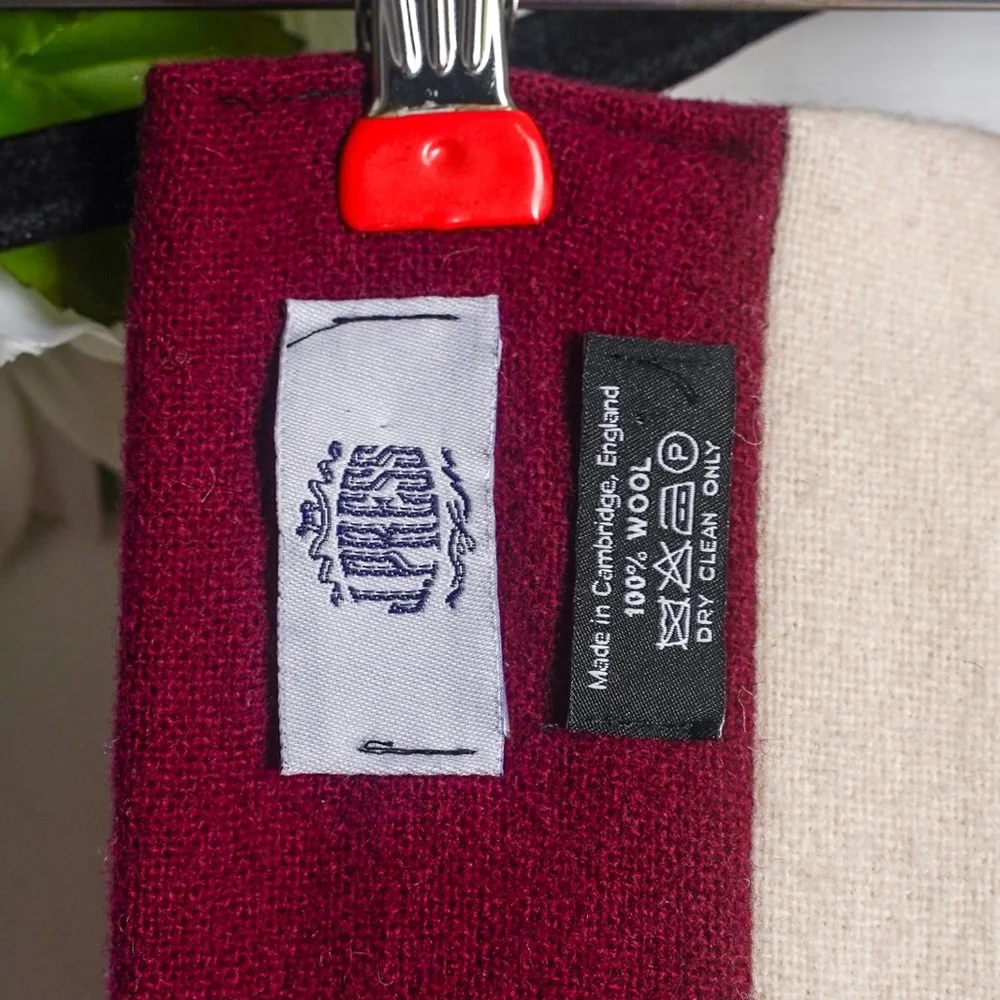 J. Press Schoolboy Muffler Scarf Wool Burgundy Striped Maroon Cream White